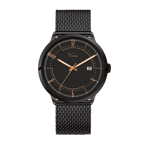 Montre pour homme en cuir de couleur différente avec logo personnalisé avec vous Montres à calendrier de style simple à la mode Usine Virtue - Product Image 5