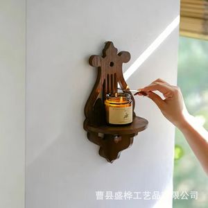 Wooden <b>Wall</b> <b>Mounted</b> <b>Shelf</b> With Scented Candle Holder For Living Room Entryway Decorative Storage Rack - Product Image 2