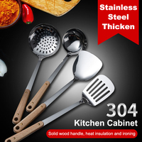 Lot de 9 ustensiles de cuisine en acier inoxydable avec manche en bois Outils de cuisine à fente solide et tourneur