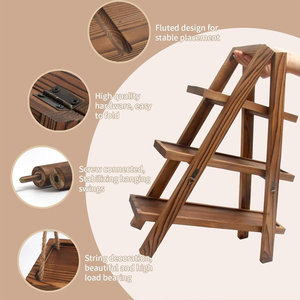 Support à cupcakes en bois, ensemble de présentation de desserts à 3 niveaux avec supports amovibles et pliables, <span class=keywords><strong>plateau</strong></span> de service rustique pour bonbons pour les fêtes - Product Image 3