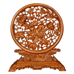 Lacquerware Wooden Carving Round Plate Wealth and Prosperity Theme