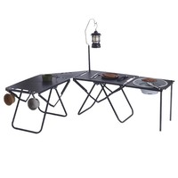 Table de camping pliable multifonctionnelle légère en acier au carbone 94*41*41cm, montage rapide avec barbecue intégré