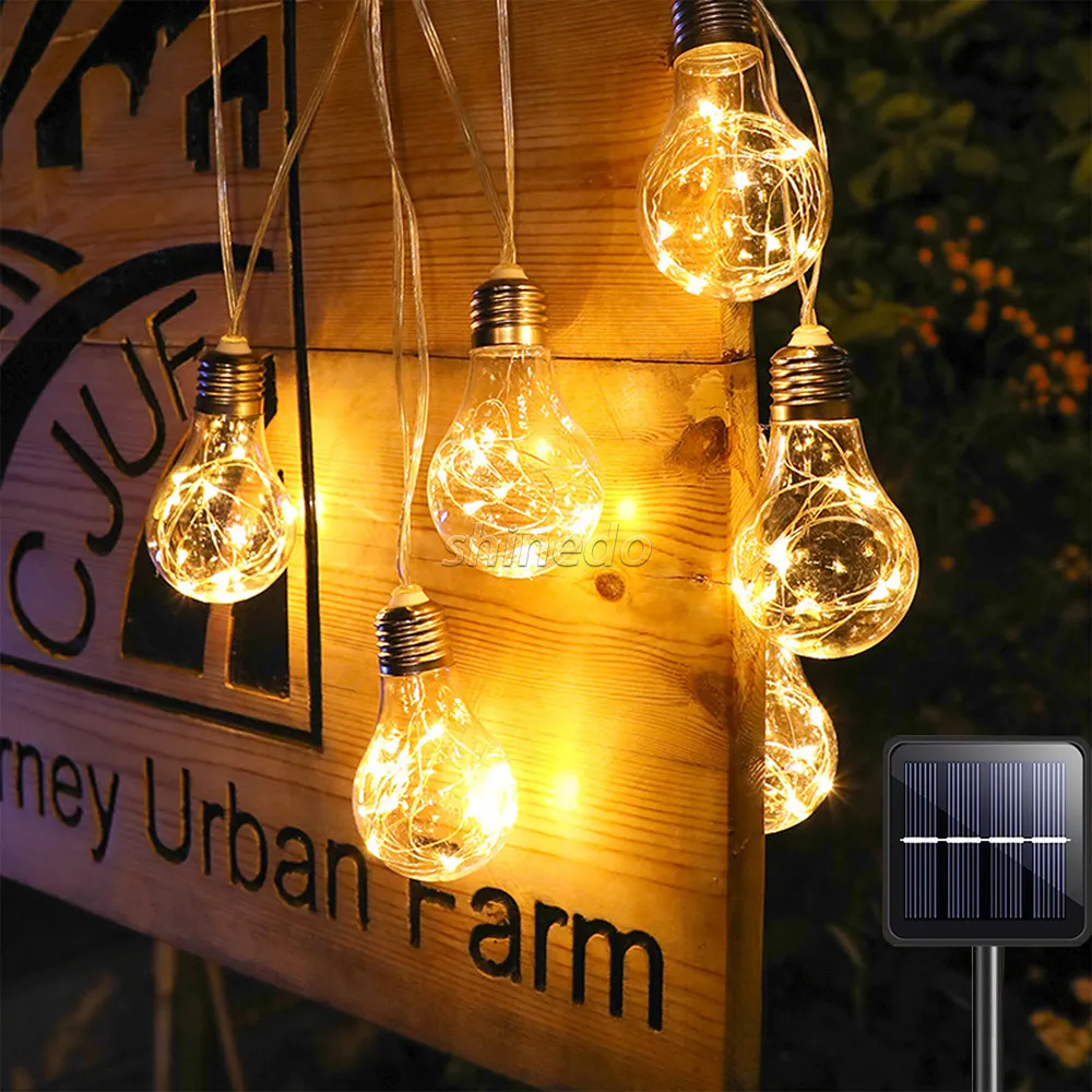 Tira de luces LED solares G50, bombillas de alambre de cobre, para decoración navideña de jardín y patio, impermeable