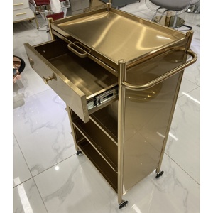 Bestseller Portable Foldable 4-Wheel Heavy-Duty Barber Shop Tool Cabinet Hot Dyeing Trolley Golden Stainless Steel Beauty Salon - Product Image 5