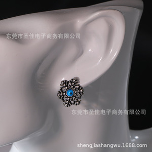 Retro Snowflake <b>Stud</b> Earrings Blue Gemstone <b>Titanium</b> Steel Unisex Everyday Wear CF157 - Product Image 4