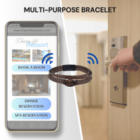 Bracelet NFC classique en coquille de noix de coco avec boucle magnétique en cuir 13,56 MHz RFID pour contrôle d'accès hôtelier, bracelet intelligent OEM/ODM, cadeaux NFC