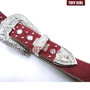 Brazil Cowgirl <strong>Red</strong> Hair on Hide Western Crystal <strong>Belt</strong> <strong>Red</strong> AB Prism Heart Concho Embossed Ladies Western Rhinestone <strong>Belt</strong> - Product Image 3