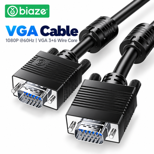 كابل VGA من Biaze ذكر إلى ذكر بدقة 1080P وتردد 60 هرتز مع 3+6 أسلاك وحلقات مغناطيسية مزدوجة لشاشة الكمبيوتر وجهاز العرض - Product Image 1