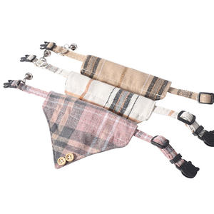 <span class=keywords><strong>Collar</strong></span> de perro de terciopelo a cuadros beige con pajarita Bandana ajustable y conjunto de correa con una campana-para cachorro invierno y primavera - Product Image 4