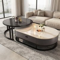 Table basse et table d'appoint combinées en pierre frittée de luxe moderne, avec piètement en acier inoxydable argenté et doré, et plateau en marbre, pour l'ameublement de la maison