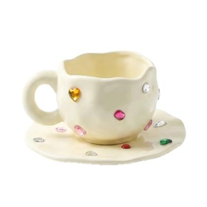 Taza de café de cerámica con incrustaciones de diamantes de alta calidad, estilo adorable, color sólido, taza para parejas que derretirá el corazón de cualquier chica. - Product Image 5