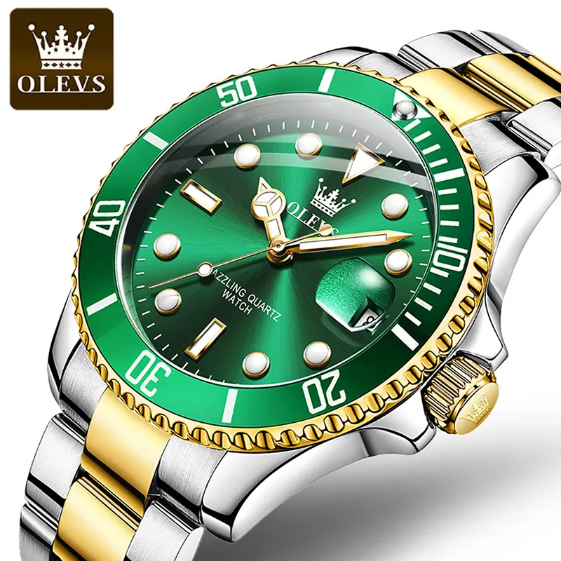 Olevs 5885 Лидер продаж кварцевые наручные часы для мужчин нержавеющая сталь ремень класса люкс; Повседневные водонепроницаемые световой большой циферблат Дата классическая спортивная