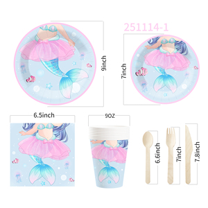 DAMAI Nuevo Set de Fiesta Temática de Sirena con Vestido de Gasa Rosa, Incluye Platos y Vasos Desechables de Papel para Suministros de Cumpleaños - Product Image 4
