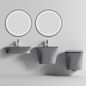 Wc salle de bain européenne cuvette murale en céramique noir mat gris toilette suspendue sans monture avec miroir intelligent <span class=keywords><strong>lavabo</strong></span> évier - Product Image 1