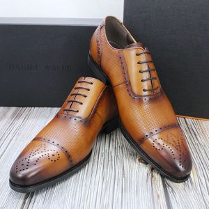 Exquisite Workmanship Men's Dress <b>Shoes</b> Oxford Pure Leather Brown Lace up Custom Casual Walking <b>Height</b> <b>Increasing</b> Autumn - Product Image 5