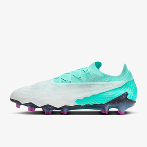 Lace Up Low <b>Ankle</b> Soccer Cleats Cyan <b>White</b> Gradient Knit Upper With Pink Studs Firm Ground Football <b>Boots</b> - Product Image 1