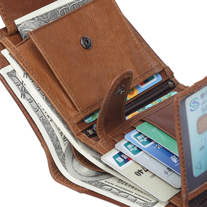 Portefeuille fossile à trois volets en cuir de vachette de qualité supérieure avec blocage RFID pour hommes vente en gros - Product Image 4