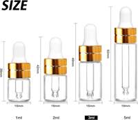 Botol Tetes Kaca Bening Mewah 3ml dengan Tutup Emas, Botol Sampel Mini untuk Minyak Esensial, Cairan Kosmetik, Perjalanan