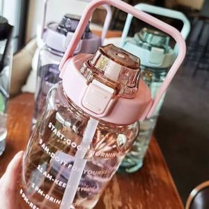Bouteille d'eau motivante en plastique de 2 L pour enfants, avec paille et marqueur de temps, idéale pour la gym et l'extérieur, compatible avec les aliments, passe au lave-vaisselle et résiste à l'eau bouillante - Product Image 3