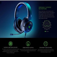 Razer Kraken X Headset Gaming berkabel, Headset Gaming 7.1 suara Surround, Headset Gaming Multi-Platform asli