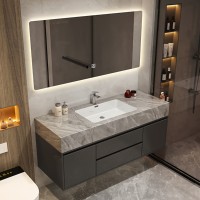 Ensemble de meubles de salle de bain en aluminium nid d'abeille, style ferme, luxe léger, résistant à l'eau, avec vasque en céramique, fixation murale