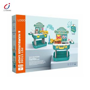 Chengji mainan toko perawatan hewan peliharaan berpura-pura bermain 3 in 1 koper berubah bentuk simulasi burger Makanan Cepat meja belanja toko mainan anak-anak - Product Image 5