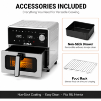 Four à friture sans huile de grande capacité 10L, 2150W, avec boîtier en acier inoxydable, écran LED, fenêtre visible, friteuse numérique pour la maison et la cuisine