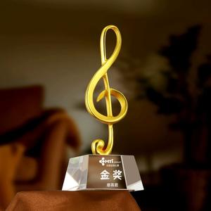 Diseño de nota de Metal Dorado de la mejor calidad, premios Base de cristal, trofeo de música, canto, violín, competición de <span class=keywords><strong>Piano</strong></span>, Premio personalizado - Product Image 5