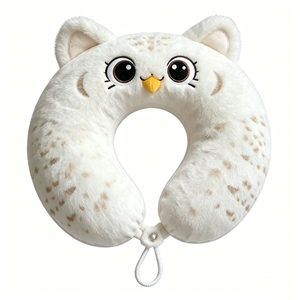 Oreiller de voyage personnalisé en forme de hibou des neiges, oreiller de cou en peluche blanc en forme d'hibou, oreiller de cou en forme d'animal en U - Product Image 1