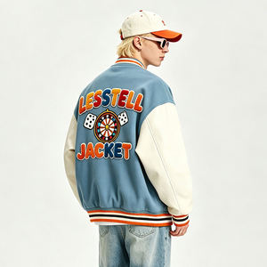 Custom Logo Snap Front Varsity <b>Jacket</b> Chenille Letter Patch Contrast Sleeves Striped Rib <b>Men</b> Letterman <b>Baseball</b> <b>Jacket</b> - Product Image 3