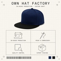 Casquettes de baseball bicolores vierges à bord plat en polyester et coton, ajustables, en gros, commande en vrac, stock disponible, faible MOQ, pour distributeurs et revendeurs