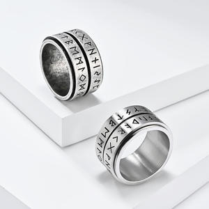 Vintage Nordic Viking Letter Rotating <b>Ring</b> For <b>Men</b> <b>Titanium</b> Steel Antique Silver Color Gift Jewelry - Product Image 1