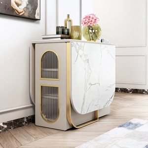 Multifunctional Marbling Style Top Stainless Steel Leg <strong>Storage</strong> 6 Seater <strong>Dinning</strong> <strong>Table</strong> Modern Folding Dining <strong>Table</strong> - Product Image 5