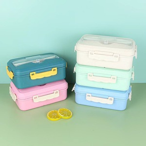 Wheat Straw Lunch Box <b>Large</b> Capacity Bento Box Microwaveable Office Student Use Solid Color Rectangle Lid <b>Plastic</b> Handleless - Product Image 3