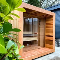 Cabine de sauna traditionnelle en bois massif pour l'extérieur, grande taille, petite maison, fenêtre en verre, fonction de chauffage à la vapeur