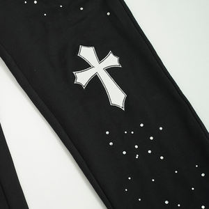 Pantalon de survêtement pour homme en molleton français à taille élastique, coupe large, avec broderie personnalisée, mélange coton-polyester 450 g/m², noir, avec strass - Product Image 3