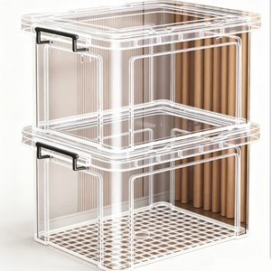 Contenedor de Almacenamiento de Plástico Transparente con Asa, Caja Transparente de Gran Capacidad para Dormitorio, Sala de Estar y Oficina - Product Image 1