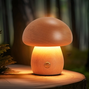 <strong>USB</strong>-Rechargeable Mushroom <strong>Lamp</strong> - Wooden LED Night Light &amp; Desk <strong>Lamp</strong> <strong>with</strong> Touch Switch - Product Image 2
