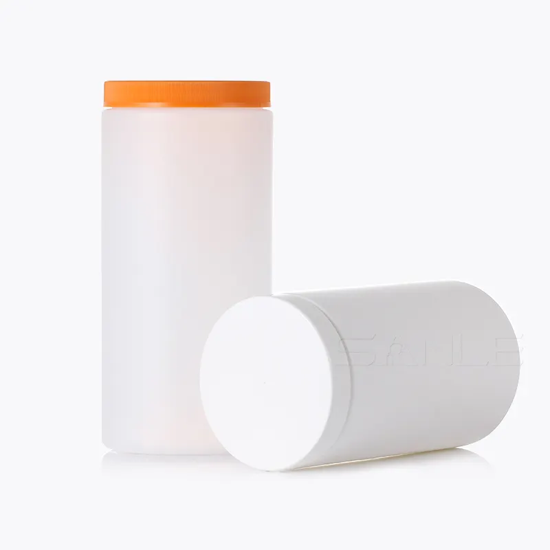 Pot en plastique PE personnalisé de 900g et 1200g, pot de poudre de protéines, boîte de fibre, bouteille HDPE avec capuchon à bande