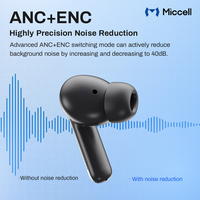 Écouteurs Stéréo Sans Fil Miccell True Wireless, Casque Sportif avec Réduction de Bruit ANC/ENC, Traducteur Instantané IA, Écouteurs TWS