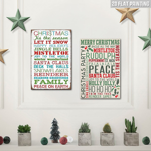 Letrero Metálico Plano con Collage de Palabras Navideñas, Impresión 2D, Decoración de Pared con Aloe Vera y Visco para Casa de Campo - Product Image 3