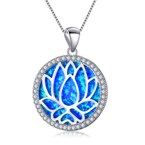 Europäisch-Amerikanische Mode Opal-Lotus-Anhänger Halskette Sommer Blumenschmuck Statement-Kette - Product Image 1