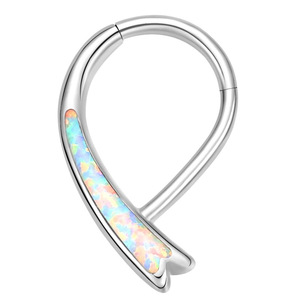 Anneau de nez en opale en acier inoxydable, forme cœur, bijoux de piercing sans soudure 316L pour septum et clous d'oreille - Product Image 1