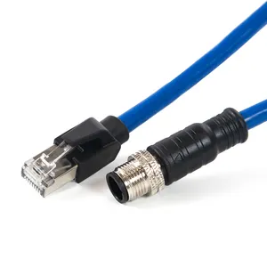 Fabrika özel UL su geçirmez M12 RJ45 M12 M12 için M12 endüstriyel konektör kablolar D kodlama 4 Pin 8 Pin SFTP Ethernet kablosu