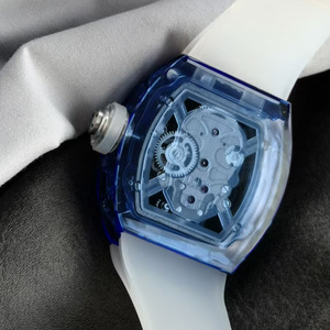 A Trendy New Street-style Fully Transparent <b>case</b> Tourbillon Blue Charm 20mm Rubber Strap Men's Sports <b>Watch</b> - Product Image 4