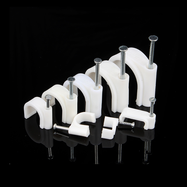 7mm Ethernet Cable Clip Clamps with Steel Nail (100 Pack) Wire Clips for Wall Cord Management Nail Cable Clips