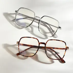Wholesale High Quality Square 2023 Anti Blue Light Eyeglasses Tortoise Shell TR90 Optical Frame Oversized Glasses
