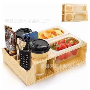 Caja de almacenamiento de madera para sofá, compartimentada para control remoto y teléfono móvil, con portavasos, de bambú y madera. - Product Image 5