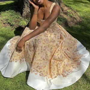Vestidos Maxi de Verano con Estampado Floral, Cuello en U, Sin Mangas, Plisados, para Mujer, Moda, Más Vendidos - Product Image 3