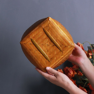 <b>Bamboo</b> Woven Storage Basket Round Kitchen Food <b>Container</b> Handmade Craft For Neatening - Product Image 3